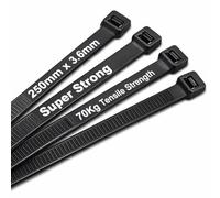 MEKEET Cable Ties Black 100 Pack Tie Wraps 250mm x 3.6mm Strong Nylon Zip Ties 10 inch/25 cm Long Plastic Zip Tie Wraps
