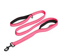 MEKEET Large Dog 1.5m Double-Handled Leash with Reflective Strips, Padded Handles, Safety Training Extra Traffic Leash for Medium Large Pets (Pink)