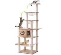 Mekidulu 193CM Multi-Pure Wood-Level Cat Tree Tower with Condo, 16 Soft Plush Scratching Post,2 Space Capsule, with Cat Hammock,5-Story Perching Platform,Cat Tree for Large Cats.（KT 1115）