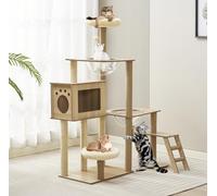 Mekidulu Cat Tree, 137cm Cat Tower for Indoor Cats Large Cats, Multi-level Cat Climbing Tower, 7 Sisal Scratching Posts, 2 Bowls,2 Plush Top Perches,1 House,Ladder（KT1034）