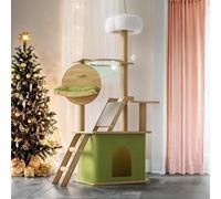 Mekidulu Cat tree-150cm Cat tower-Cat tree for indoor cats-With cat house, Transparent space capsule, Plush jumping platform, Toy ball, Green cotton pad-Cat tree for large cats(green/log color)