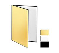 Meking 17 x 12 Inch 3 in 1 Light Reflector Photography Cardboard, Studio Foldable Light Diffuser Board for Still Life Product and Food Photo Shooting - Black, White and Gold