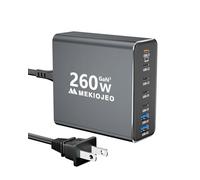 MEKIOJEO Aluminum Alloy 260W USB C Charger GaN Charger Fast USB C Charging Station 7 Ports 65W Laptop Charger for MacBook Pro/Air/iPad Pro/iPhone (Grey)