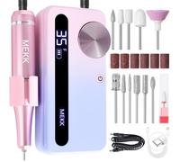MEKK Nail Drill,35000RPM Cordless Nail Drill Professional Electric Nail File with 12PCS Bits,Anti-Shaking Rechargeable E File Kit for Acrylic Nails,Home & Salon-Pink