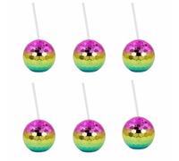 MEKLITRZ 6 Pack Disco Ball Cups with Lids & 6 Straws Reusable Glitter Party Cups for Hen Nights, Flash Ball Wine Cocktail Tumblers Mirror Bachelorette Barware for Club Bar(4 Colors Rainbow)