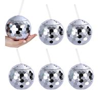 MEKLITRZ 6 Pieces Disco Wine Cups Disco Flash Ball Cocktail Cup with Lid and Straw Party Supplies Wine Cocktail Glass Drinking Syrup Tea Bottle for Nightclub Club Bar Party