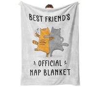 MEKLITRZ Flannel Blanket with Cat Pattern - Cozy Sofa Blanket for The Living Room, for Birthday, Christmas, Father's Day(Best friend,130x150cm)