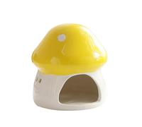 MEKLITRZ Hamster Hideout, Ceramic Mushroom Shape Hamster House And Habitats,Cool Bed Ideal For All Season,Aquarium Mushroom House Betta Fish Tank Accessory Decor(Yellow)