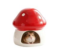 MEKLITRZ Hamster Hideout, Ceramic Mushroom Shape Hamster House And Habitats,Cool Bed Ideal For All Season,Aquarium Mushroom House Betta Fish Tank Accessory Decor(Red)