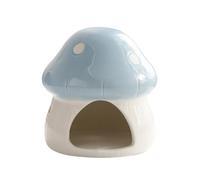 MEKLITRZ Hamster Hideout, Ceramic Mushroom Shape Hamster House And Habitats,Cool Bed Ideal For All Season,Aquarium Mushroom House Betta Fish Tank Accessory Decor(Blue)