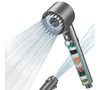MEKO Shower Head with Filter - Shower Head with 15 Layers Filtration, 1.5m Hose & High Water Pressure. Remove Hard Water/Chlorine. 3 Jet Types + Silicone Massage Brush Saving Water Filtering Shower