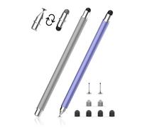 MEKO Stylus Pens for Touch Screens, 3 in 1 Magnetic Rubber,Fiber,Disc Tips | 2Pack Universal High Sensitivity Stylus for iPad/Pro/Air/Mini/iPhone/Samsung/Google/Motorola, For Drawing Grey+Purple