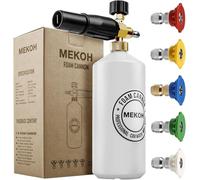 MEKOH 1 Liter Adjustable Foam Cannon Snow Foam Lance with 1/4" Quick Connector 5 Pressure Washer Nozzles for Car Detailing Cleaning White