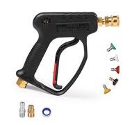 MEKOH High Pressure Washer Short Gun, 5000 PSI 12 GPM Industrial Pressure Power Water Spray Gun, with 5 Nozzle Tips, 1/4'' Outlet, 3/8'' Quick Connect,M22-14mm Fitting, PTFE Tape and Car Sponge