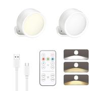 MEKOTRIN 2PCS Rechargeable Wall Lights LED Battery Operated Picture Lights, Cordless Stick On Spotlight for Wall, Remote Control Magnetic 3 Color Modes Dimmable Timer, Reading, Stairs Lights, White