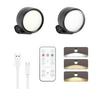 MEKOTRIN 2PCS Rechargeable Wall Lights LED Battery Operated Picture Lights, Cordless Stick On Spotlight for Wall, Remote Control Magnetic 3 Color Modes Dimmable Timer, Reading, Stairs Lights, Black