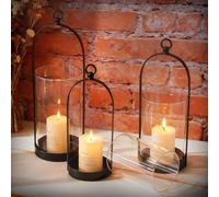 MEKOTRIN 3PCS Candle Holders, Modern Metal Hurricane Candlestick Holders with Glass Dome, Aesthetic Versatile Candle Holder - 3.66" & 4.05" & 4.47" for Pillar Candle Home Table Decor(Holder Only)