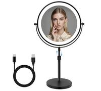 MEKOTRIN 8.7 Inch Magnifying Makeup Mirror with Lights, 1X/10X Vanity Mirror, Double Sided 360° Rotation Rechargeable Dressing Table Mirror with Height-adjustable Stand for Bathroom Bedroom(Black)
