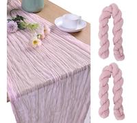 MEKOTRIN Cheesecloth Table Runner, 2 Pcs 35x120 Inches Boho Gauze Table Runner, Rustic Wedding Tablecloth, Dining Room Table Cover Fabric for Banquet Restaurant Birthday Party Decor(Rose,2 Pcs)