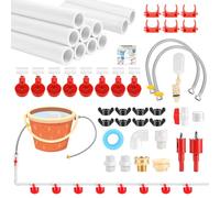 MEKOTRIN Chicken Water Feeder Dispenser, Poultry Drinker Set, Automatic Chicken Waterer System Kit with 8 Drinking Cups, Hoses, and Float Valve for Duck, Goose, Turkey, Pigeon, No Bucket Included