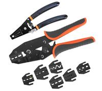 MEKOTRIN Crimping Tool Set of 8PCS - Multifunctional Ratchet Wire Crimper with 6 Interchangeable Jaws & Wire Stripper for Heat Shrink, Insulated & Non-Insulated Terminals