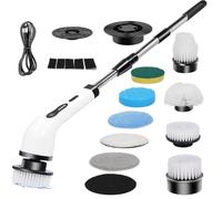 MEKOTRIN Electric Cleaning Brush, Spin Scrubber Cordless Rechargeable - Waterproof Scrubbing Brush Bathroom Scrubber with 9 Brush Heads & Adjustable Handle Suit for Bathtub Kitchen Car & Tiles(White)