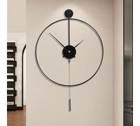 MEKOTRIN Large Decorative Wall Clock, 24 INCH Modern Metal Wall Clock with Pendulum, Non-Ticking Silent Creative Art Clocks for Living Room Home Bedroom Study Office(24in/60cm, Black)