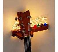 MEKOTRIN Light up Guitar Wall Mount, Wooden Guitar Stand with Pick Holder, Guitar Hanger Wall-Mounted with LED Light Strip&Acrylic Musical Notes Design for Bass Ukulele Violin, Gift for Guitar Players