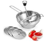MEKOTRIN Manual Food Mill with 3 Interchangeable Grinding Discs - Kitchen Stainless Steel Masher, Sauce Mill Food Mill for Mashing, Straining & Grating Vegetables & Fruits, Easy to Use