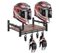 MEKOTRIN Motorcycle Helmet Holder Wall Mount, Heavy Duty Motorbike Helmet Stand for 2 Helmets with 4 Glove Clips & 4 Hooks, Versatile Storage for Football Baseball Rugby Sports Gear Accesories