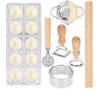 MEKOTRIN Ravioli Cutters Ravioli Mould Set, 7 PCS Pasta Making Tools Include Alloy Ravioli Press Stamp Cutter Rolling Pin Dumpling Skin Print, Kitchen Tools Pasta Maker Kit Makes 10 Raviolis at a Time