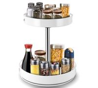 MEKOTRIN Rotating Spice Rack 2-Tier, Turntable Lazy Susan Height Adjustable, 360° Rotating Condiment Holder - Spice Organiser for Kitchen Storage, Cosmetic Storage, Fruit Basket(White)