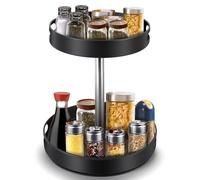 MEKOTRIN Rotating Spice Rack 2-Tier, Turntable Lazy Susan Height Adjustable, 360° Rotating Condiment Holder - Spice Organiser for Kitchen Storage, Cosmetic Storage, Fruit Basket(Black)
