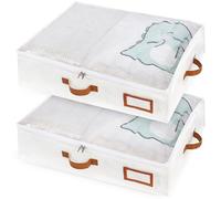 MEKOTRIN Under Bed Storage Box with Lid 2Pack 26L Clothes Storage Bag with Zip & PVC Top Large Underbed Storage Organiser with 4 Handles for Clothes Duvet Comforter Blanket Bedding