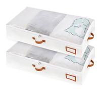 MEKOTRIN Under Bed Storage Box with Lid 2Pack 57L Clothes Storage Bag with Zip & PVC Top Large Underbed Storage Organiser with 4 Handles for Clothes Duvet Comforter Blanket Bedding