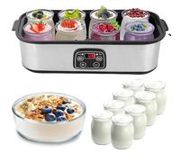 MEKOTRIN Yogurt Maker with 8 Glass Jars - 1440ML Electric Yoghurt Maker Stainless Steel Machine with LED Display, Adjustable Temp & Timer, for Making Organic Yogurt, Natto, Homemade Commercial Use
