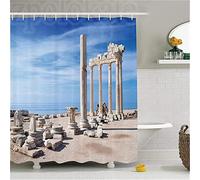 MEKPAM 3D Waterproof Shower Curtain Home Ancient Greek Temple With Clouds Greek Mythical Gods Ruins Europian Heritage Decorative Polyester Bathroom Shower 180X180cm/71X71 Inch