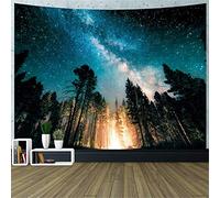 MEKPAM Campfire Starry Night Sky Galaxy Tapestry Nature Tree Landscape Tapestry For Dorm Living Room Bedroom Decoration Mural 150X130CM/59X51 Inch
