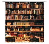 MEKPAM Magic School Library Shower Curtain Retro Theme Bookcase Book Shelf Pattern Private Shower Curtain Waterproof Polyester Fabric Shower Curtain With 12 Plastic Hooks 180X180cm/71X71 Inch