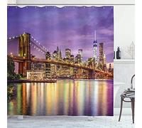 MEKPAM New York Shower Curtain Nyc Exquisite Skyline Manhattan Broadway Old Neighborhood Tourist Country Print Fabric Bathroom Decor 180X180cm/71X71 Inch