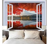 MEKPAM Outside The Window Tapestry 3D Mountain Lake Sunset Wave Landscape Garden Posters For Outside Large Home Room Decor Wall Hanging 200X150CM/79X59 Inch