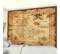 MEKPAM Pirate Treasure Map Tapestry Wall Hanging Antique Golden Island Carpet College Dorm Decoration For Living Room Bedroom 150X100CM/59X39 Inch