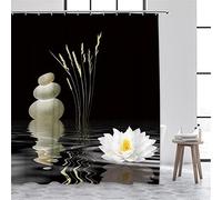 MEKPAM Shower Curtain Zen Green Bamboo Buddha Shower Curtains Water Candle Stone Lotus Plant Garden Scenery 3D Home Decor Cloth Hooks Bathroom Curtain 180X180cm/71X71 Inch