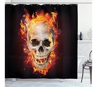 MEKPAM Skull Shower Curtain Scary Skeleton Head On Fire With Flames In Darkness Gothic Design Cloth Fabric Bathroom Decor Set With Hooks 180X180cm/71X71 Inch