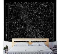 MEKPAM Tapestry Wall Wall Hanging Northern Hemisphere Sky Map Star Constellations Tapestry Black Background Interstellar Sky Wall Decor 150X100CM/59X39 Inch