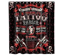 MEKPAM Vintage Punk Style Tattoo Pirate Sailor Skull Funny Theme Fabric Tattoo Shower Curtain 180X180cm/71X71 Inch