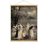 Meksular 1pc Summer Solstice Circle Dance Photo Poster - Pagan Canvas Wall Art Prints - Dancing Moon Girls Painting, Canvas Art with Frames, For Office Home Decor Bedroom Living Room Wall Decor