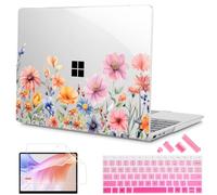 Mektron Case for 13.5" Microsoft Surface Laptop 5/4/3 with Metal Palm Rest Model 1951/1868, 2019/2021/2022 Release Plastic Hard Shell Cover with Screen Protector + Keyboard Cover, Floral P165