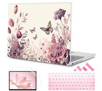 Mektron Case for 13.5" Microsoft Surface Laptop 5/4/3 with Metal Palm Rest Model 1951/1868, 2019/2021/2022 Release Plastic Hard Shell Cover with Screen Protector, Butterfly Flower C074