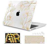Mektron Designed for Newest MacBook Air 15 INCH M2 Chip A2941 Case 2023 Release 15.3" Liquid Retina Display with Touch ID Cover, Plastic Hard Shell with Keyboard Cover Dust Plugs, Gold Flower S718